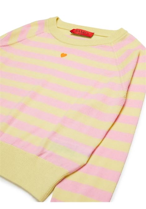 Pullover In Lana A Righe Giallo e Rosa Con Cuore MAX&CO. KIDS | MX0003-MX005MXC12